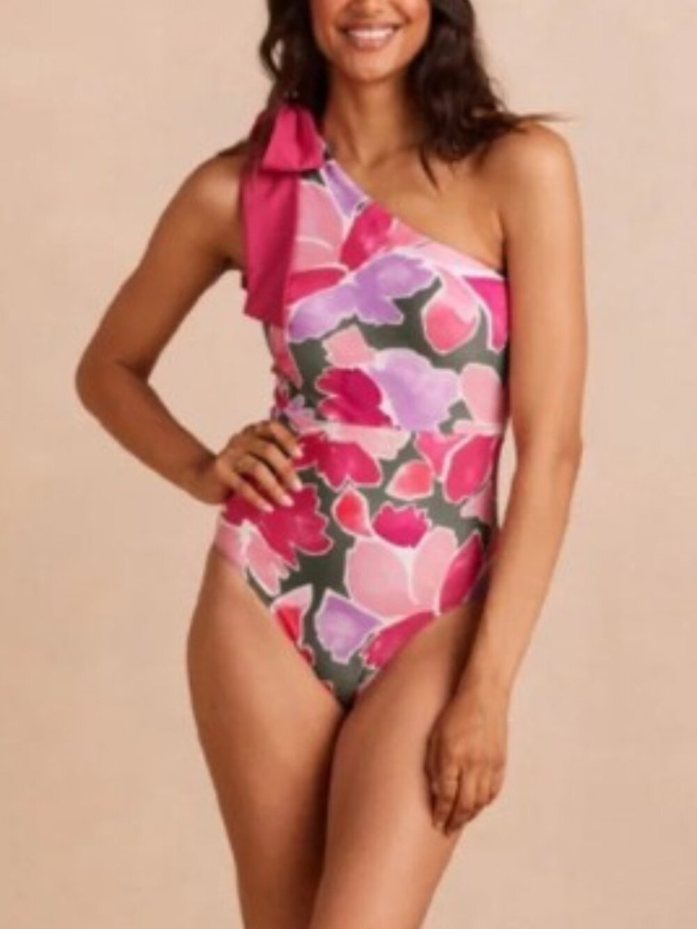 Summersalt Brand Women's size 16 The Bow-Shoulder Ruched Sidestroke Floral Print